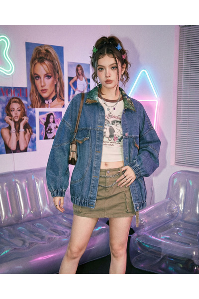 Touz Moda Chic Ribbon Unisex Denim Jacket