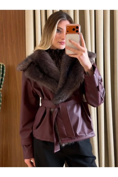 MODA S&S BZLİNE Fur collar leather jacket