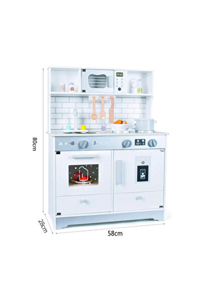 Denn Store Bucătărie de jucărie din lemn pentru copii, alb 80 cm cuptor, micr...