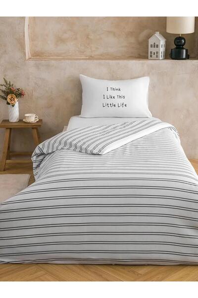 LC Waikiki Black Line Patterned Single Duvet Cover Set (S6)