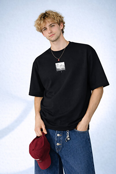 caddekombin Tricou negru pentru bărbați cu design grafic liniar Bicycle Group