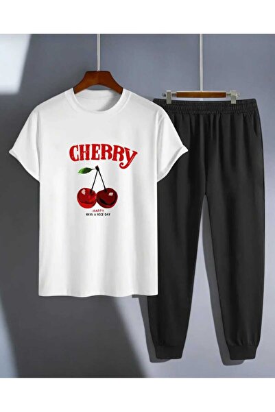 YK WEAR Cherry Printed Cotton Oversized T-Shirt & Sweatpants