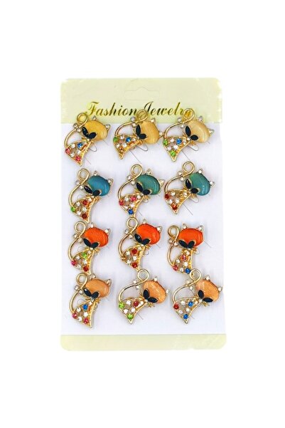 OEM Set de 12 broșe, NEVERMORE, Pisici colorate, 3 cm, Auriu