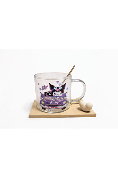 Two Two Kuromi Patterned Glass Cup |   Fun Mug Coaster & Spoon Gift for Kids ...