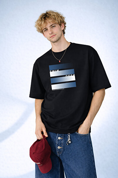 caddekombin Tricou negru pentru bărbați Ocean Layers: Blue-Toned Rectangular ...