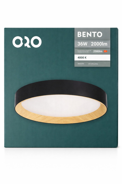LED-POL Plafoniera LED ORO BENTO 36W, 3900 lm, 4000K Neutru, Negru cu Lemn, Ø...
