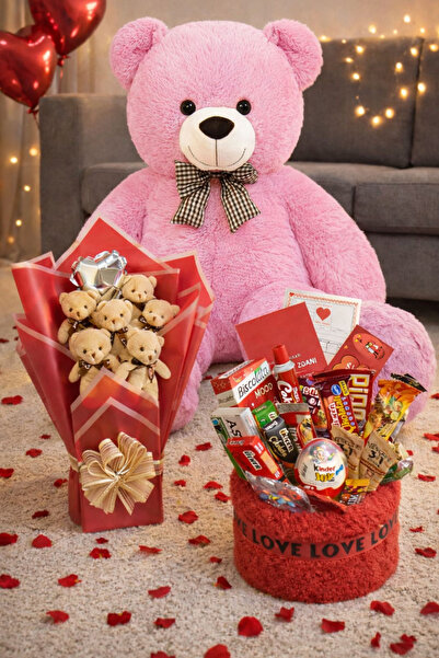 Solemia Sevgililer Günü Hediye Seti Sevgiliye Kıza 90 Cm Peluş Ayı, Ayıcık Bu...