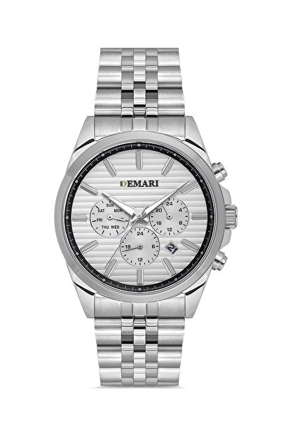 DEMARİ Men's Wristwatch Quartz Movement – Silver Steel & Strap, Striped White...