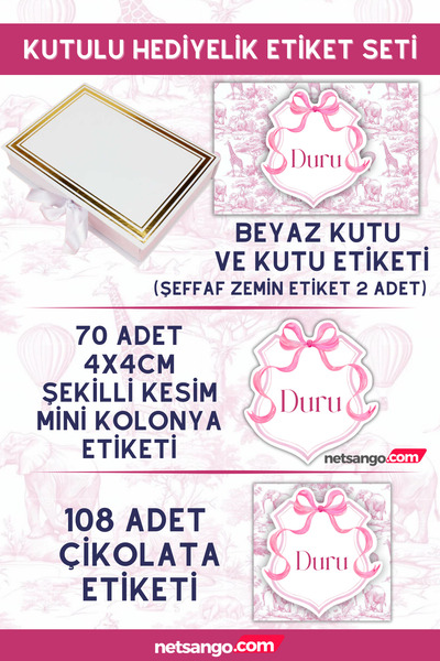 Netsan Etiket Pembe Fiyonk ve Fil Desen Çikolata Etiketi, Kolonya Etiketi ve ...