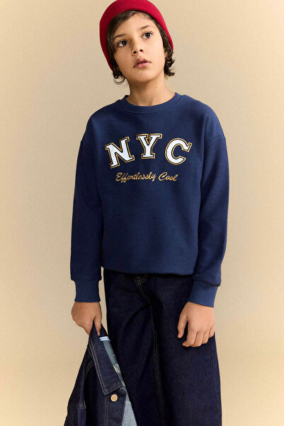 DeFacto Oversize Lacivert Erkek Çocuk Uzun Kollu T-shirt G6171A8/NV256