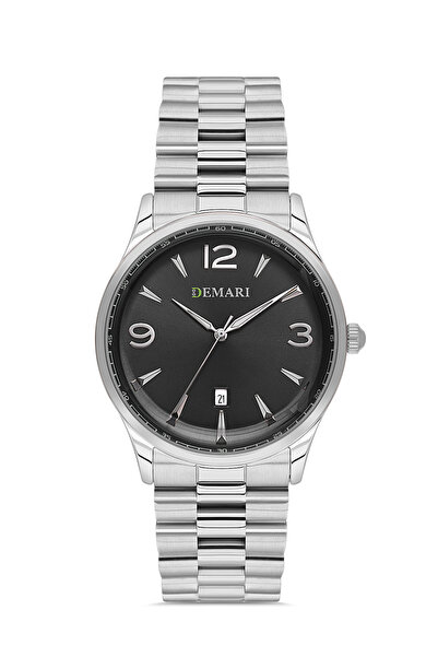 DEMARİ Men's Wristwatch Quartz Movement – Silver Color Steel Band Black Dial ...