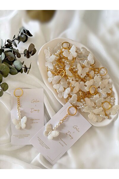 Gami Handmade Davetiyeli Kelebek Anahtarlık söz, nişan nikah kına özel gün hediyelik organizasyon-10 adet