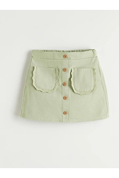 LC Waikiki Πράσινη φούστα σορτς για κοριτσάκια από γαμπαρντίνα (S6)