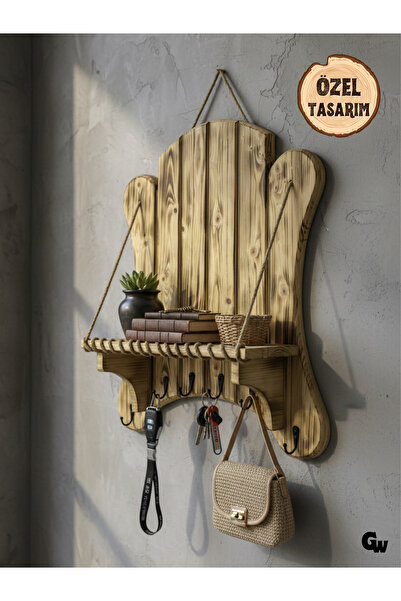 GOLDENWOODEN Special Design Natural Wood Wall Key Holder Rack Wooden Hanger R...