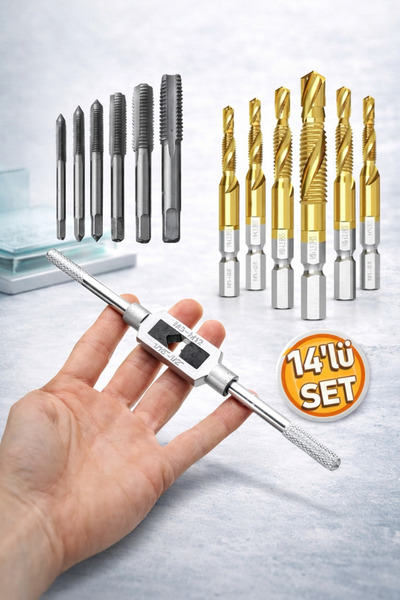 SENBANG 14’lü Kılavuz Pafta Seti – Metrik Vida Diş Açma Uçları ve Pafta Kolu ...