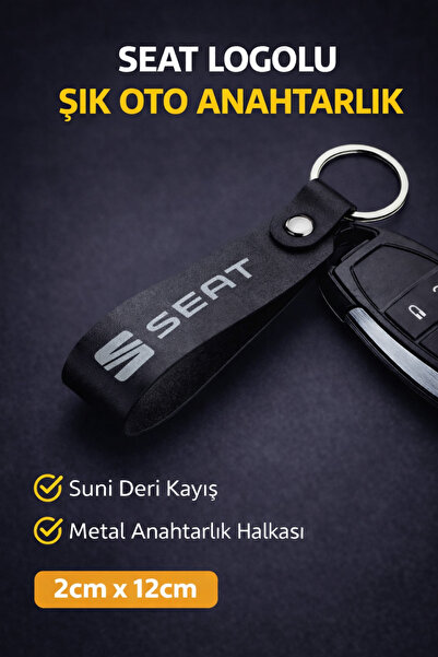 DOCCES Breloc din piele artificială neagră cu logo-ul Seat imprimat