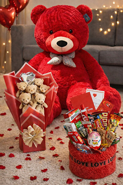 Solemia Sevgililer Günü Hediye Seti Sevgiliye Kıza 90 Cm Peluş Ayı, Ayıcık Bu...