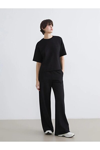 LC Waikiki Black Wide Leg Soft Touch Women's Sweatpants (S6)