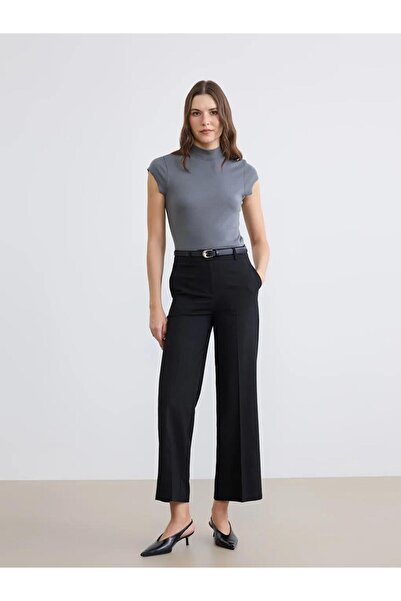 LC Waikiki Black Belted Standard Fit Women's Fabric Trousers (S6)