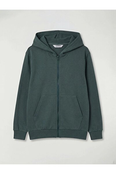 LC Waikiki سويت شيرت أخضر اللون للأولاد بسحّاب وغطاء للرأس (S6)