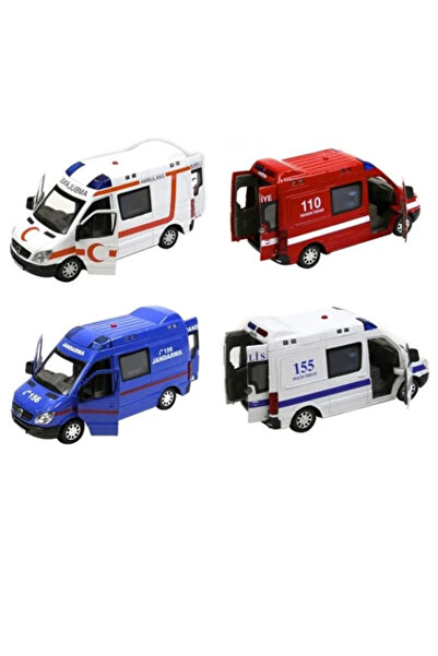 Flower Toys Metal Toy Police, Gendarmerie, Ambulance Fire Trucks Set of 4 wit...