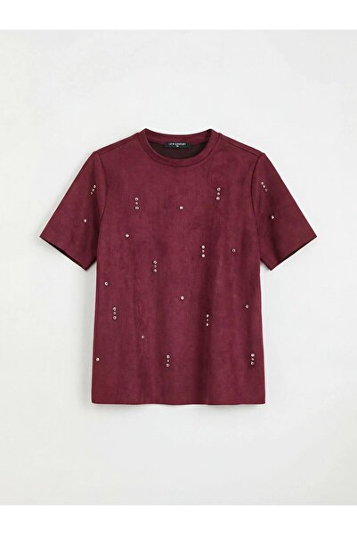 LC Waikiki Crew Neck Stoned Suede Look Women's T-Shirt (S6)