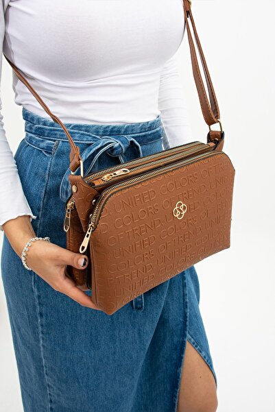 mugalas Three-Compartment Text Printed Adjustable Long Strap Women's Shoulder...