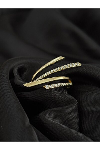 olvera shine 14K Antialerjen xUPİNG Damgalı Zirkon Taşlı Line Yüzük Gold/Ayar...