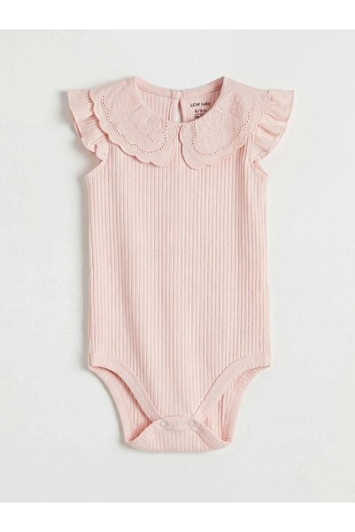 LC Waikiki Pink Baby Collar Ruffled Baby Girl Snap Fastener Bodysuit (S6)
