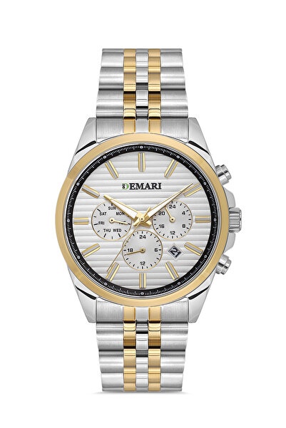 DEMARİ Men's Wristwatch Quartz Movement - Silver & Gold Detailed Steel Silver...