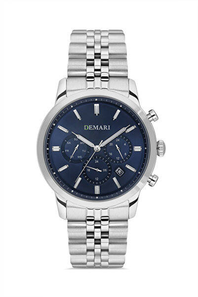 DEMARİ Men's Wristwatch Quartz Movement – Silver & Gold Steel Band, Navy Blue...