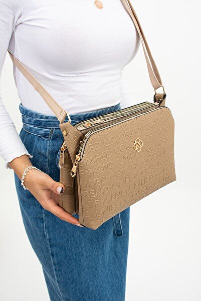 mugalas Three-Compartment Text Printed Adjustable Long Strap Women's Shoulder...