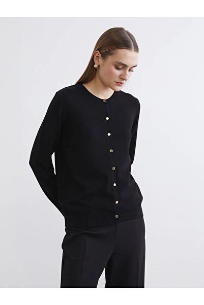 LC Waikiki Black Crew Neck Women's Knitwear Cardigan (S6)