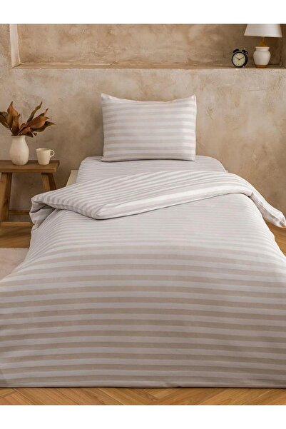 LC Waikiki طقم غطاء لحاف مفرد مخطط باللون البيج (S6)