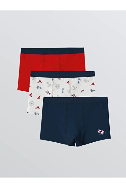 LC Waikiki White Printed Boy's Boxer 3-Pack (S6)
