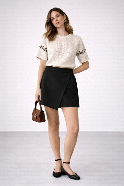 kikiriktekstil Fusta mini cu talie înaltă, asimetrică, cu fermoar și șliț în ...