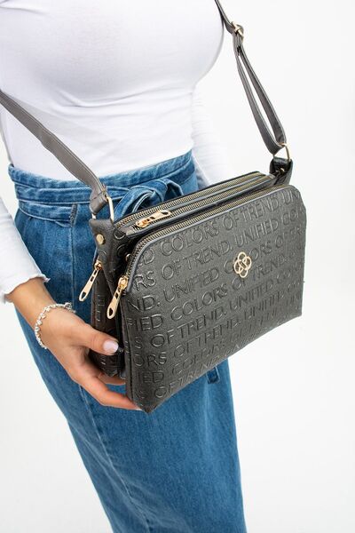 mugalas Three-Compartment Text Printed Adjustable Long Strap Women's Shoulder...