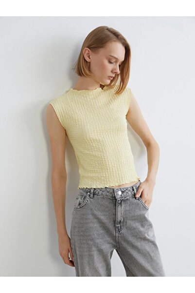 LC Waikiki Bluză galbenă texturată cu guler tip crew (S6)