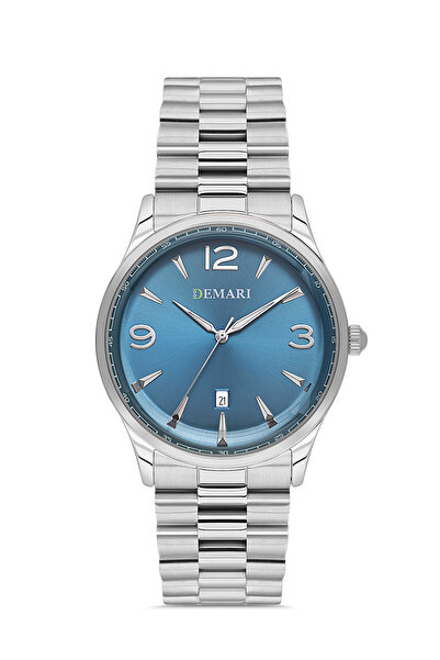 DEMARİ Men's Wristwatch Quartz Movement – Silver Color Steel Band Blue Dial D...