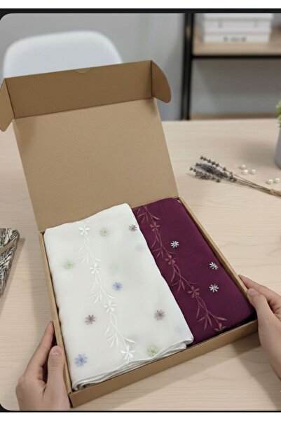 Veil Designer مجموعة من طرحتين الوان من الطرح تطريز كامل الطرحة سكري احمر كرز...