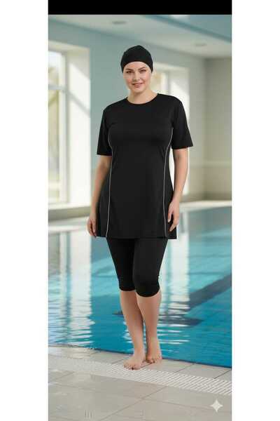 Aykum Mayo Short Sleeve Semi-Closed Hijab Swimsuit Plus Size Micro Lycra (Bre...