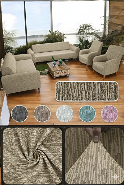 Uy Style Jacquard Elastic Sofa Cover Set 3+2+1+1 Stick Patterned Flexible Min...