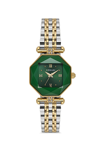 DEMARİ Women's Wristwatch Quartz Movement – Gold & Silver Band Green Dial Dm-...
