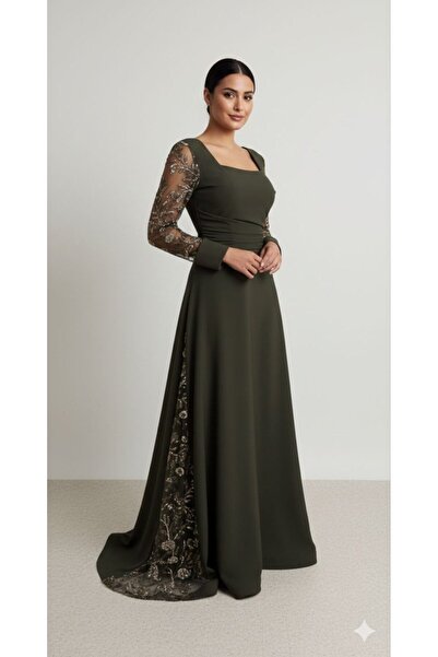 AMAZ فستان سهره بلون زيتي