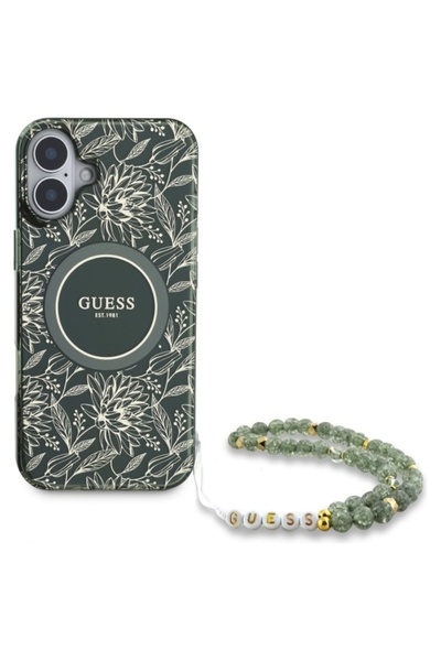 Guess IML Flowers MagSafe Case for iPhone 16 - Green, Stylish & Protective
