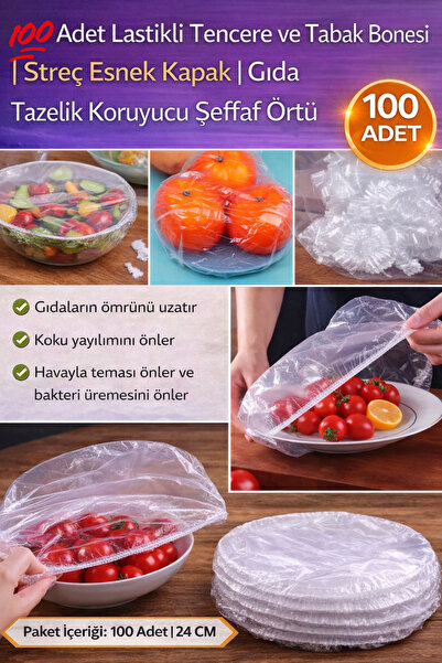 Hane Dostu 100 Adet Lastikli Tencere ve Tabak Bonesi | Streç Esnek Kapak | Gı...