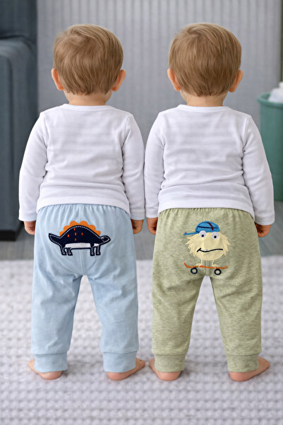 greenmoss %100 Pamuk Popo Figürlü Sevimli Bebek 2’li Eşofman Altı