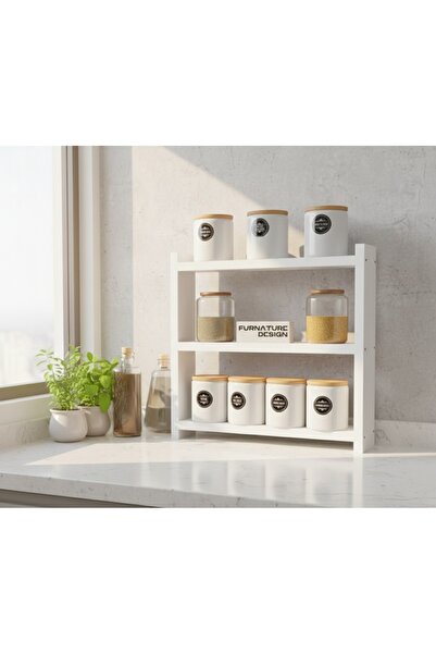 Cansumobilya Yeni Çok amaçlı tezgah üstü 3 Raflı baharatlık