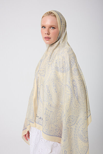 OKAY SCARFS TEREYAĞ SARISI GRİ ETNİK DESEN ŞAL