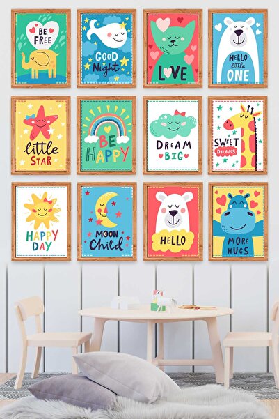 UNT Frame-Styled Cute Animals and Motivational Quotes Children's Room Paintin...